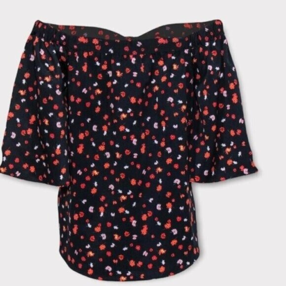 7 For All Mankind NWT Navy & Red Floral Print Off The Shoulder Blouse Size XS - Picture 2 of 11